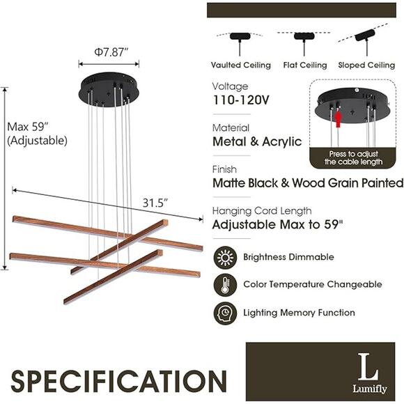 Modern Linear Chandelier with Remote, 32" - Picture 2 of 4